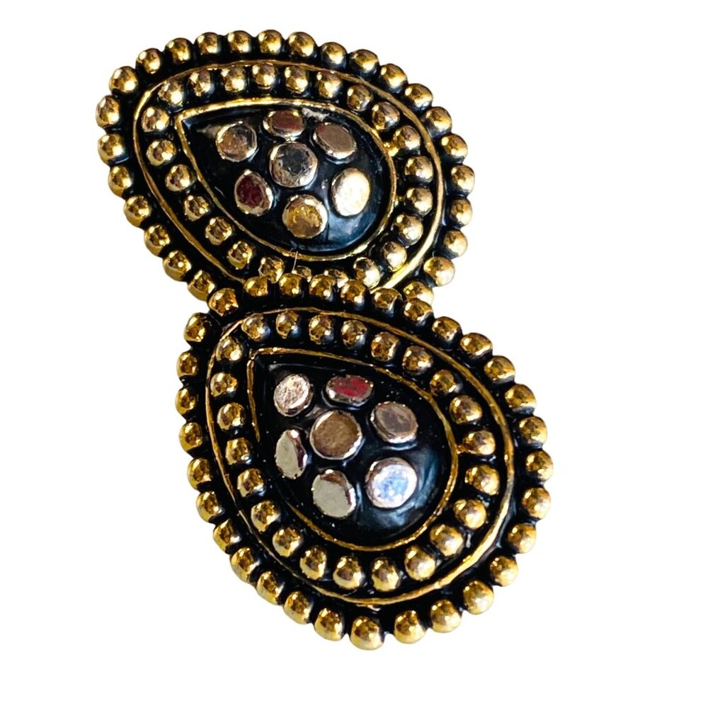 Gold Teardrop Statement Earrings with Black Accent